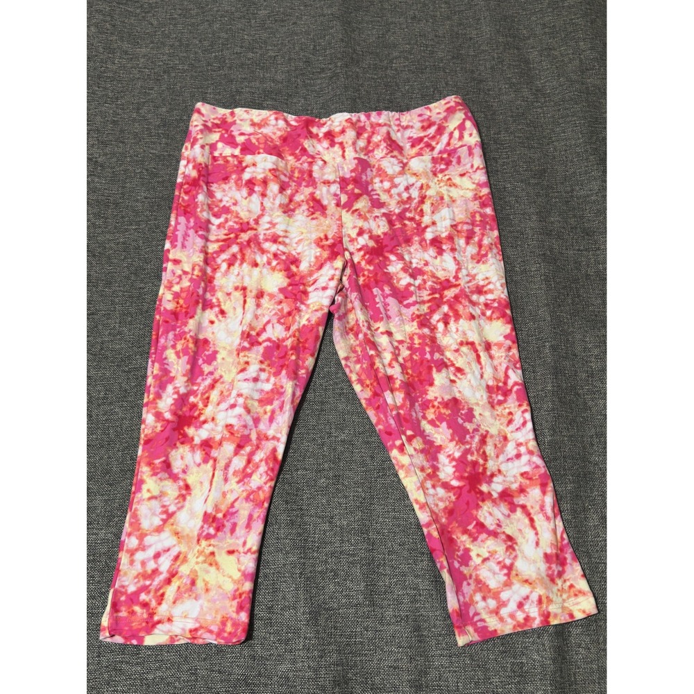 Terra & Sky Womens 2X Leggings Pink Tie Dye Cropped Stretch